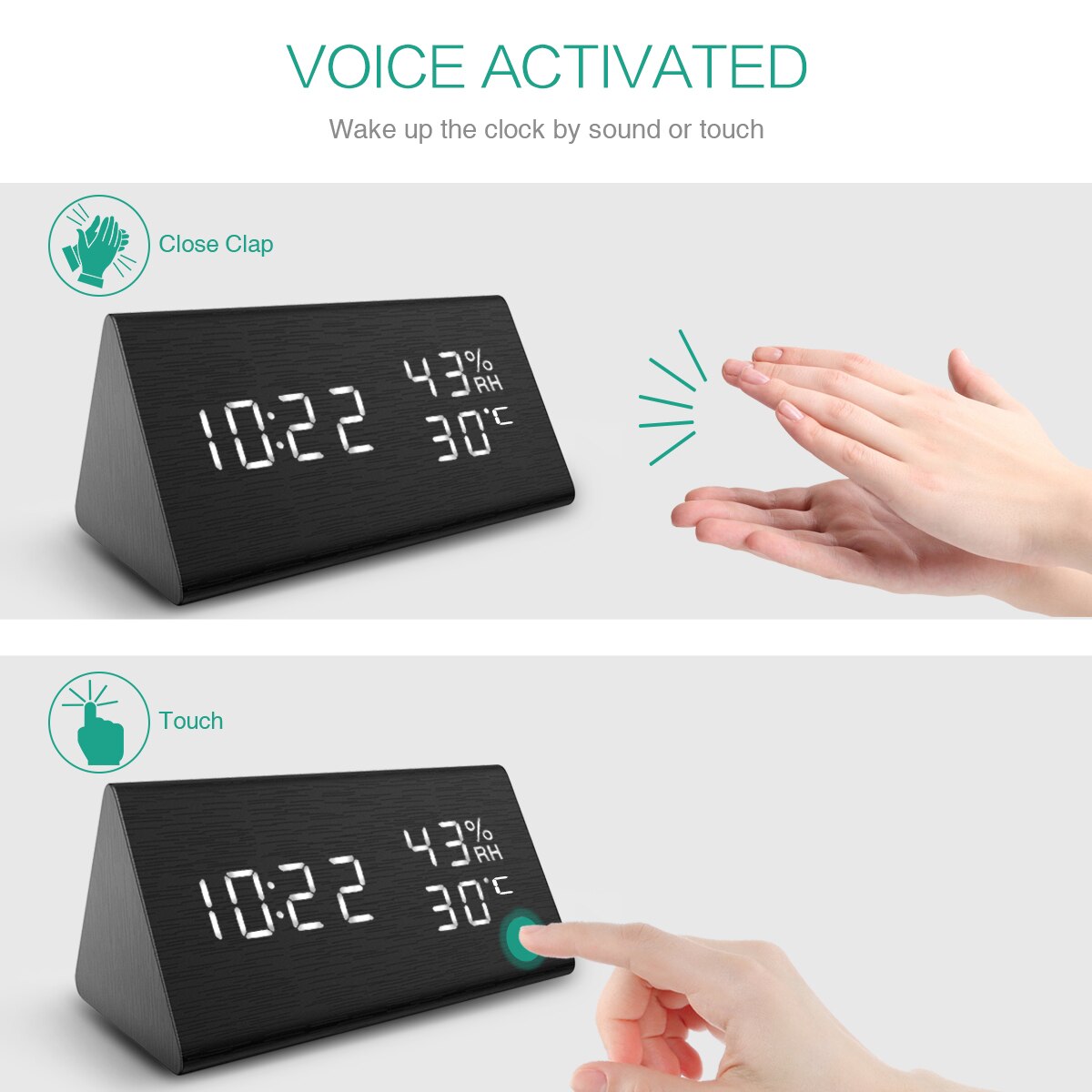 Digital Clock Wooden Electronic LED Time Display Temperature and Humidity Detect Clock For Bedroom Alarm Clock