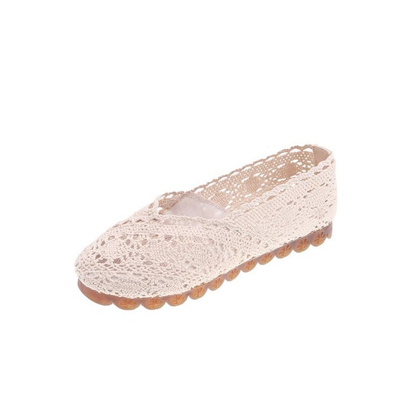 Zapatos de mujer, verano , tela con huecos de encaje, zapatos de guisantes, zapatos planos informales para mujer, mocasines de tela tejida a mano de fondo suave transpirable