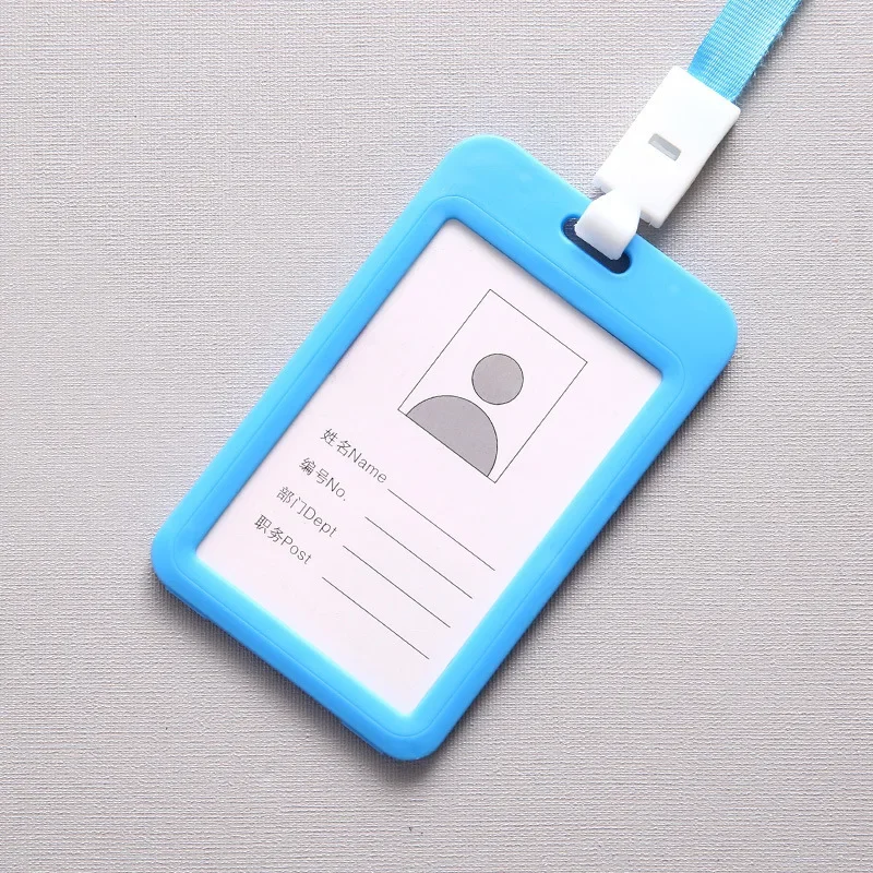 Color ID Card Holder Lanyard Badge Holder Name Id entification Sleeve Dual Clear Business Exhibit Office school strap Neck Hang: GRAY