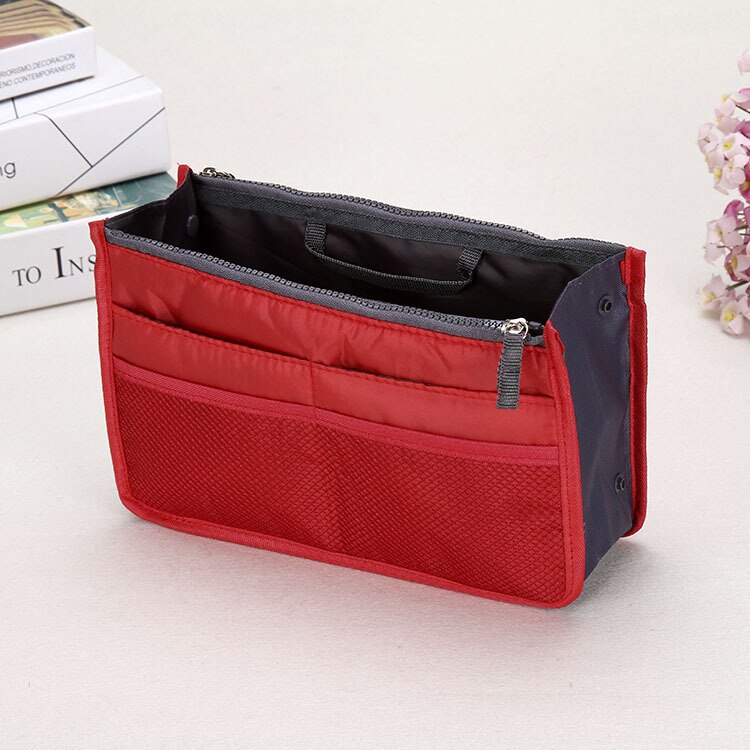 Bolsa de cosméticos para mujer, bolsa de almacenamiento portátil, kit de artículos de aseo, organizador de viaje, bolsa de maquillaje: Rojo