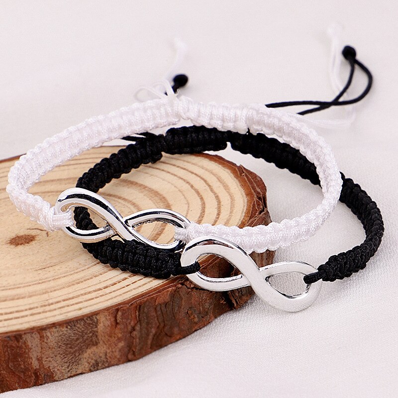 2pcs/set Distance Couple Bracelet Men Women Classic Black White Infinity Love Forever Charm Braslet Handmade Braided Braclet