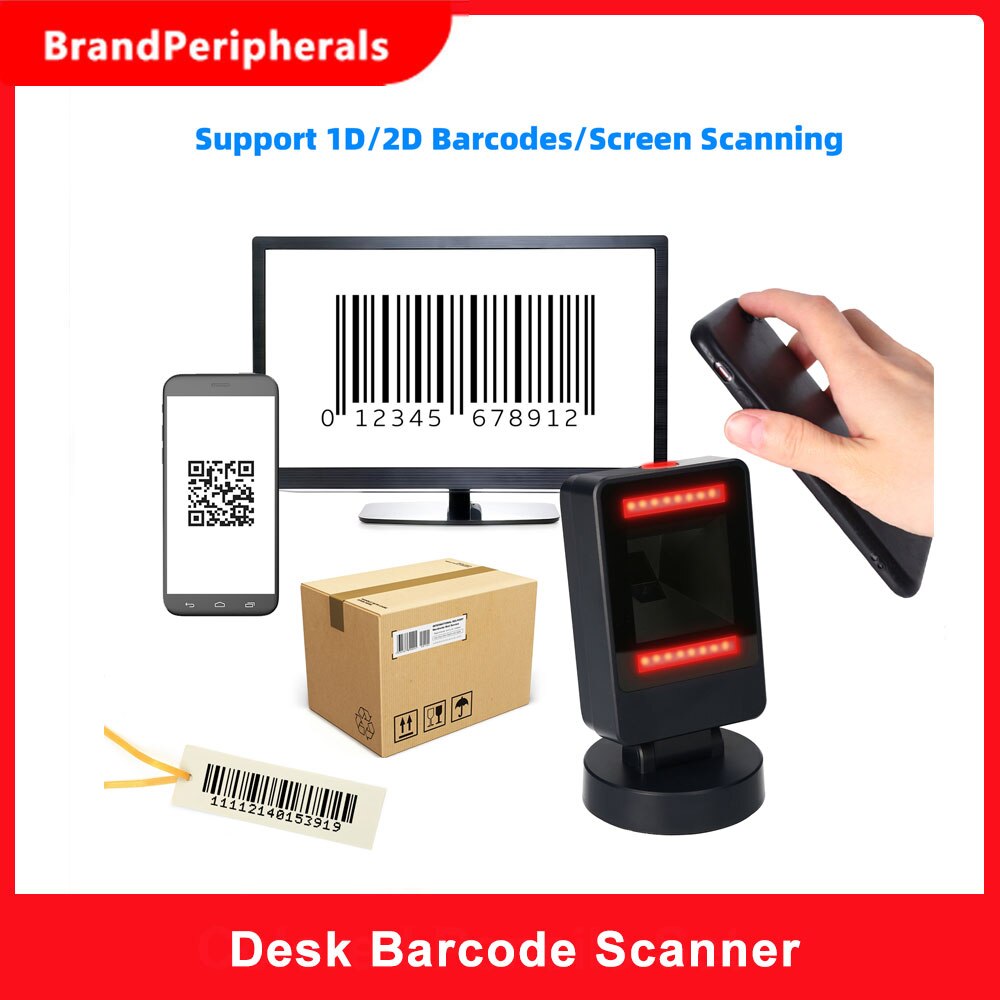 Desktop 1D 2D QR Omnidrectional Barcode Scanner Platform USB Wired Hands-free Automatic Bar Code Reader Adjustable Scanning Head