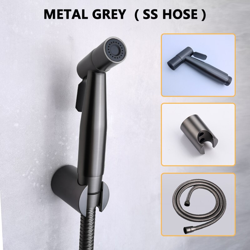 Metal Grey Wc Schoonmaken Abs Sproeier Set Bidet Shattaff Met Rvs/Pvc Slang Plastic Houder Hoge Druk: SET SS HOSE