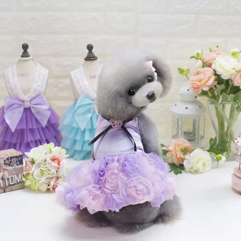 Dog clothes summer thin rose dress for small dogs pet wedding dress dog short skirts vest teddy french bulldog Pomeranian