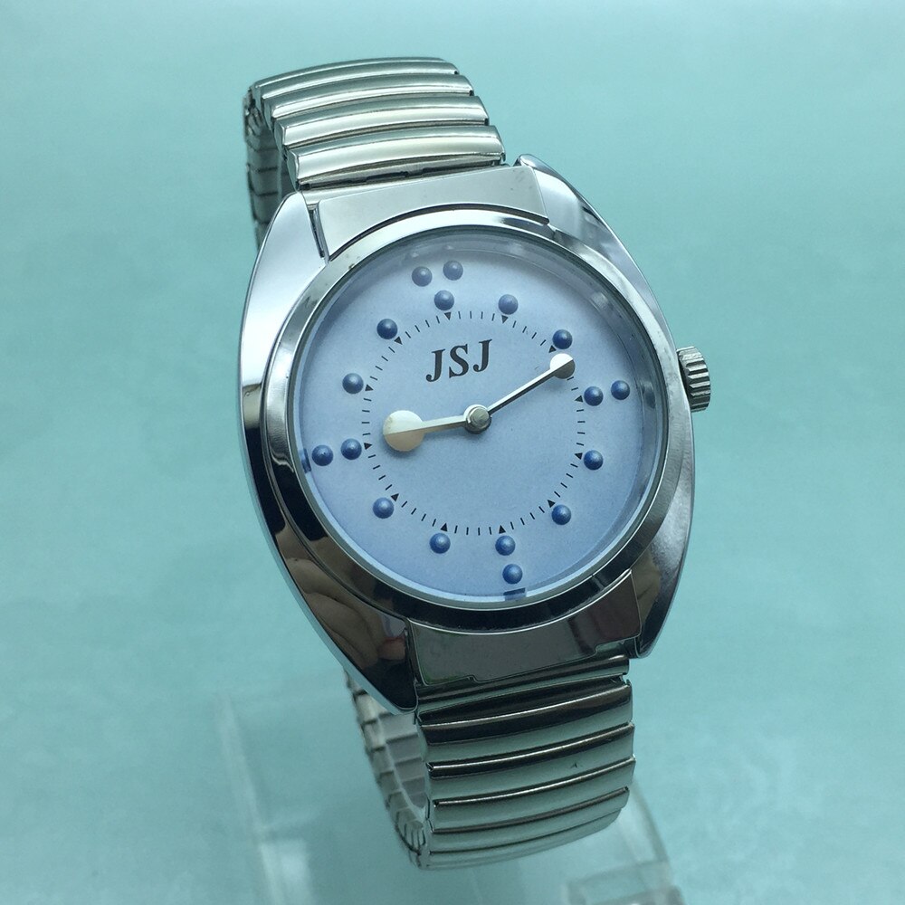 Stainless Steel Tactile Watch for Blind People--Battery Operated(Expansion Band, Blue Dial)