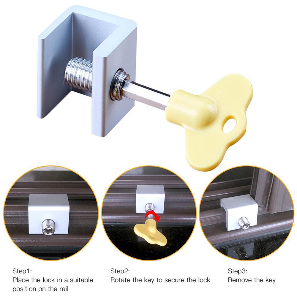 4/6/12 Pcs Aluminum Alloy Stop Locks Door Sliding Window Locks Stop Frame Security Lock With Keys Security Lock Window
