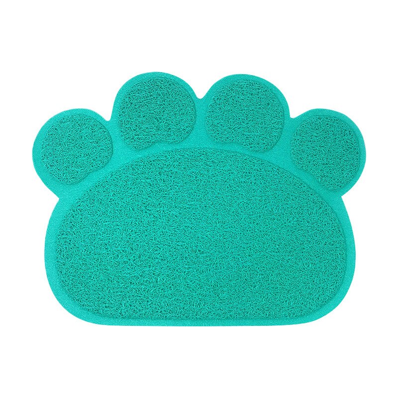 Tapis de litière imperméable en PVC pour chat, bol d'alimentation pour animaux de compagnie, napperon antidérapant, piège à litière, imprimé patte, tapis pour chien, facile à nettoyer: Cyan