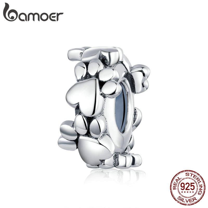 Bamoer orma Fascino 925 sterlina d'argento cane Zampa di Fascino Fermacorda E Ganci con silicone Pendenti E Ciondoli per Originale Braccialetto di Gioielli FAI DA TE SCC1504