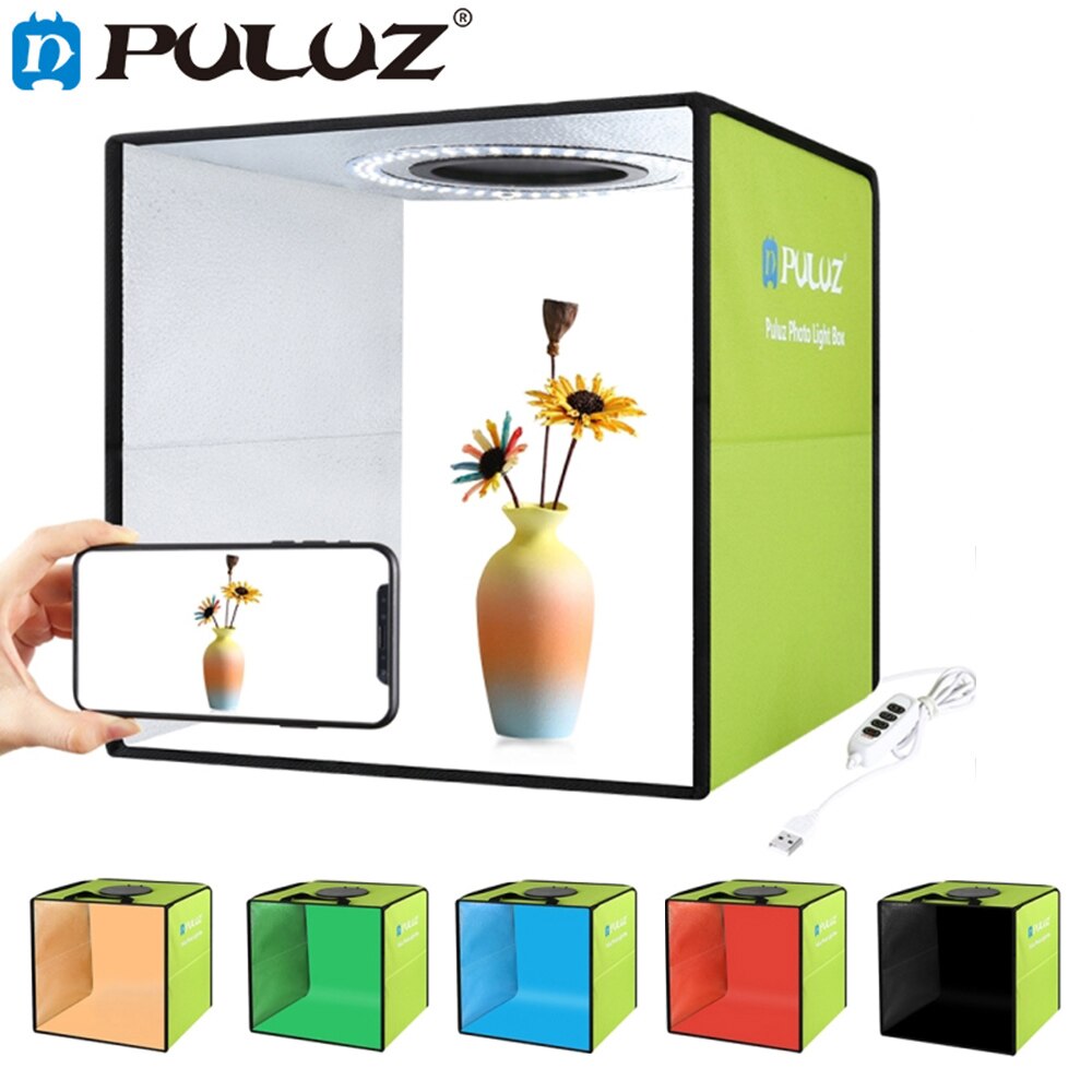 30*30cm Photography Light Box Round LED Dimmable Studio Boxes Photo Shoot Tent with 6 Backgrounds for Food, Jewelry: Green