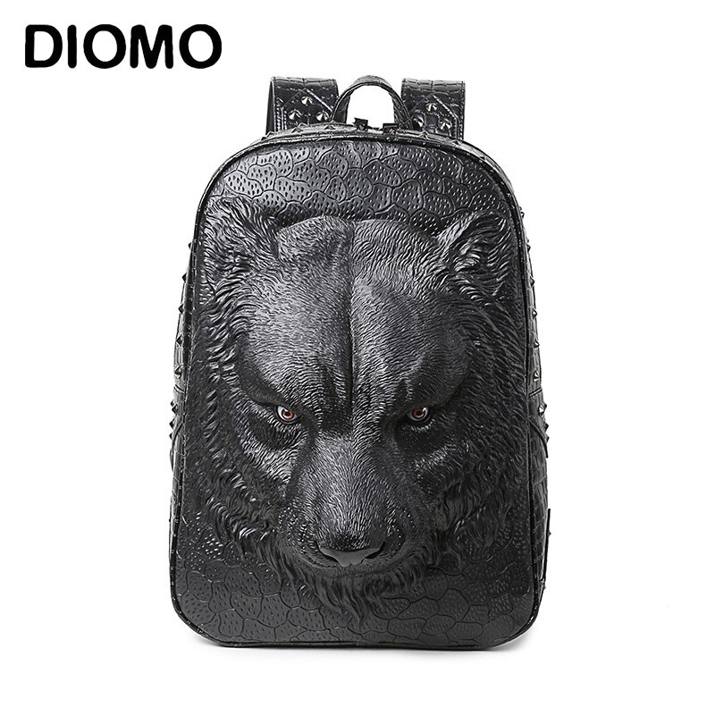 DIOMO cool women backpack shoulder bags 3D tiger backpack for teenage girls pu leather backpack laptop school bags