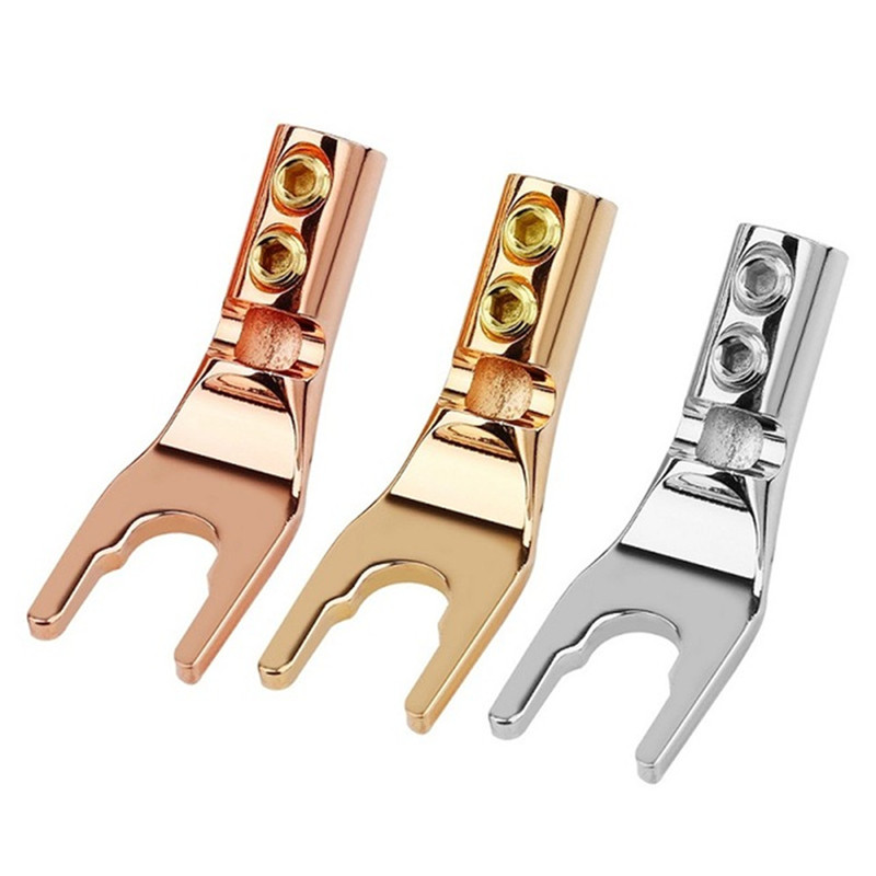 4.2MM Y/U Y Shaped Clip Banana Plug Audio Jack Solder Wire Conenctor Gold/Rhodium Plated Purple Copper HiFi Speaker Connectors