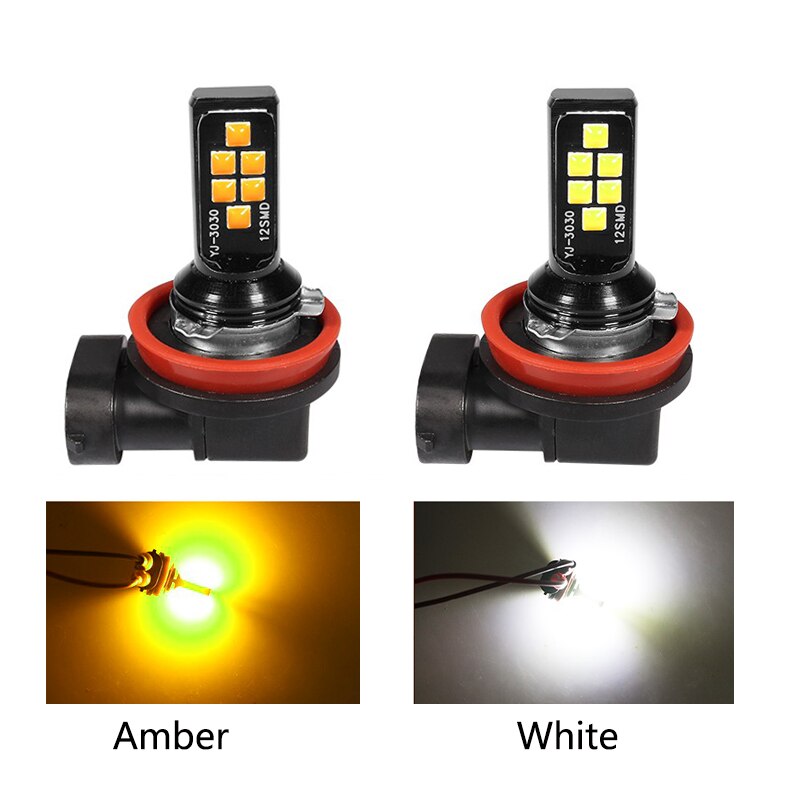 NHAUTP 2Stck H8 H11 LED Auto Nebel Lichter Bernstein/Weiß Farbe Lampen Für Auto FÜHRTE Nebel Lampe DRL 1200Lm 12V