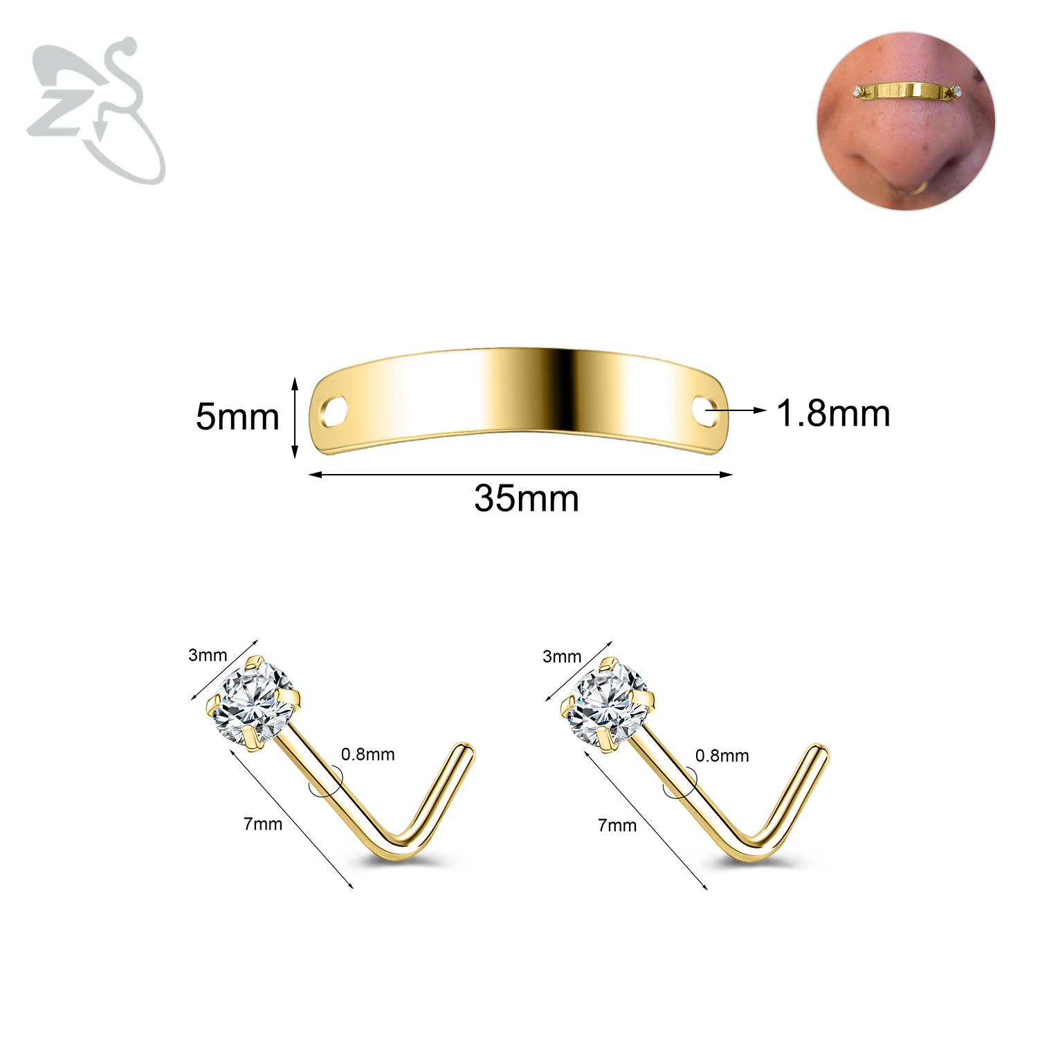 ZS-Piercing en Acier Inoxydable pour Homme et Femme, Bijoux de Corps, Ajustable, Pont de Narine, Punk, 24/30/35/40/45/50mm, 1 Ensemble: RED