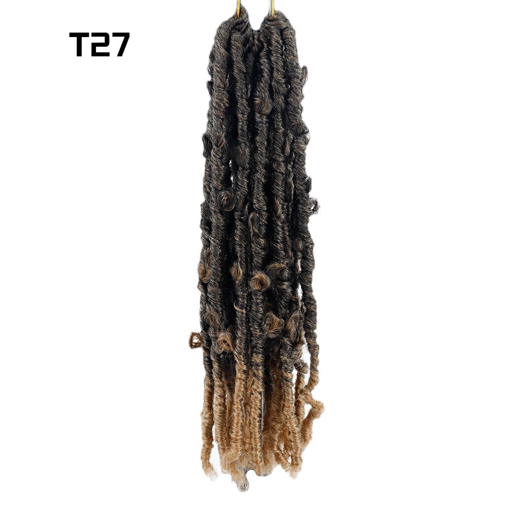Long 14inch Butterfly Faux Locs Synthetic Crochet Braids Hair Extensions 20 Strands/pack Natural Black Curly Braiding Hair: T27