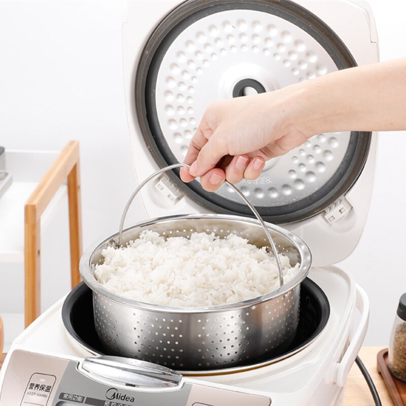 Kitchen Stainless Steel Food Steamer Basket with Silicone Handle Feet Rice Pressure Cooker Steaming Grid Cooking Utensils