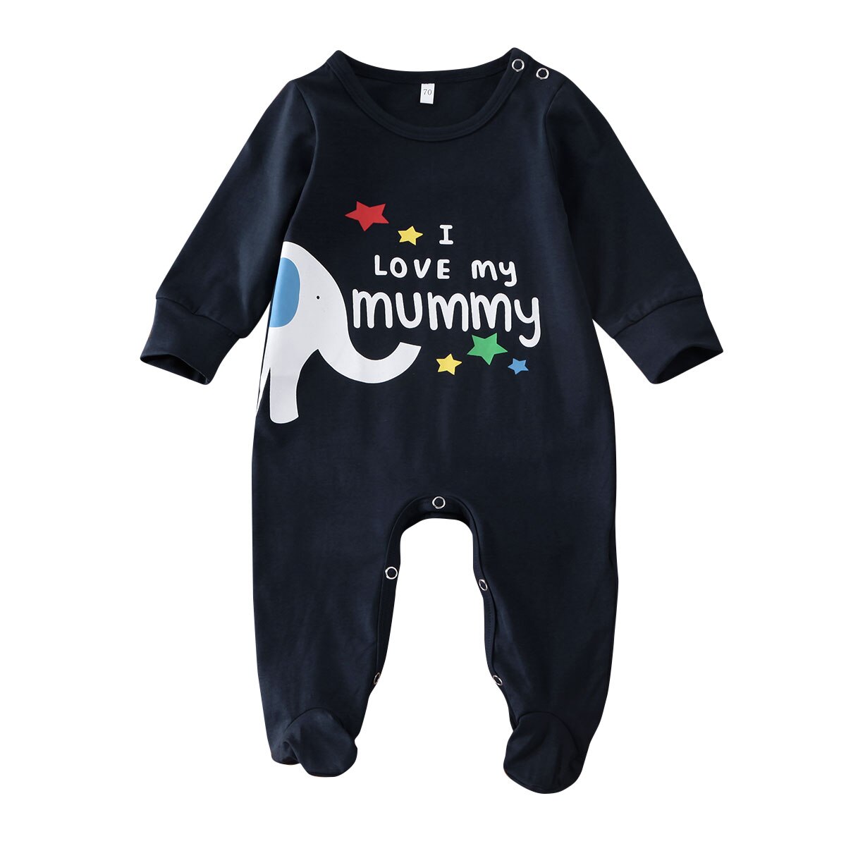 Pasgeboren Baby Baby Boy Meisje Footies Lange Mouwen Jumpsuit Kleding Outfit Dinosaurus Olifant Gedrukt Footies 0- 6M: Navy Blue / 6m