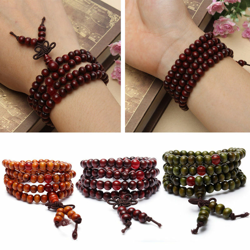 Prayer Beads Bracelet Tibetan Buddhist Rosary Charm Mala Meditation Necklace Yoga lucky Wenge Wooden Bracelet For Women Men