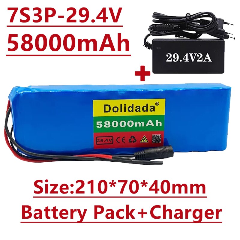 24V 58Ah 7s3p 18650 battery lithium battery 24v 58000mAh electric bicycle moped electric lithium ion Battery pack + Charger