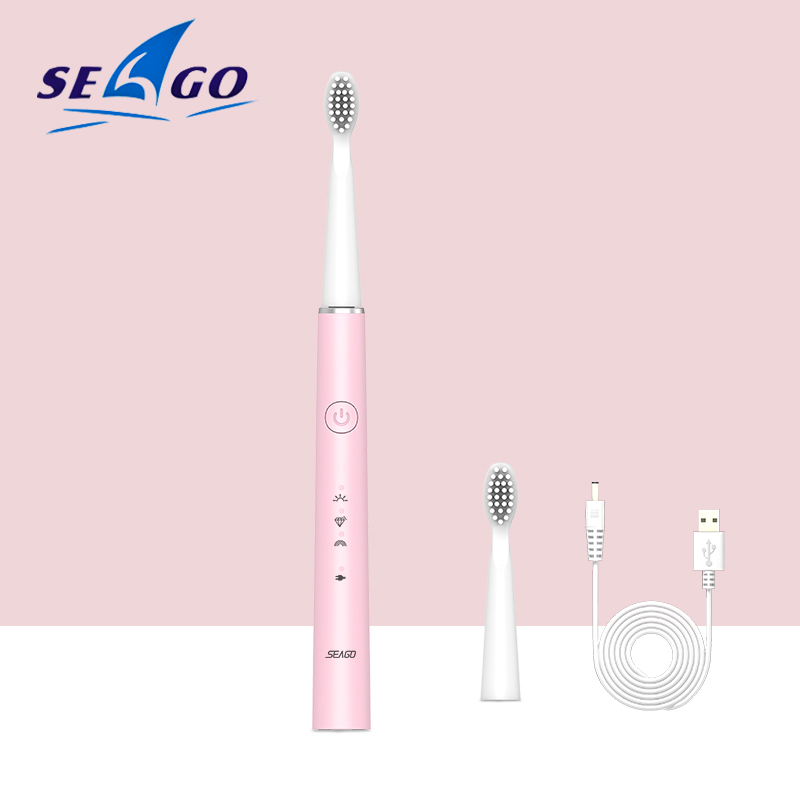 Seago-cepillo de dientes eléctrico recargable, 5 modos, blanqueador, limpieza dental, cuidado bucal , caja de viaje: PINK