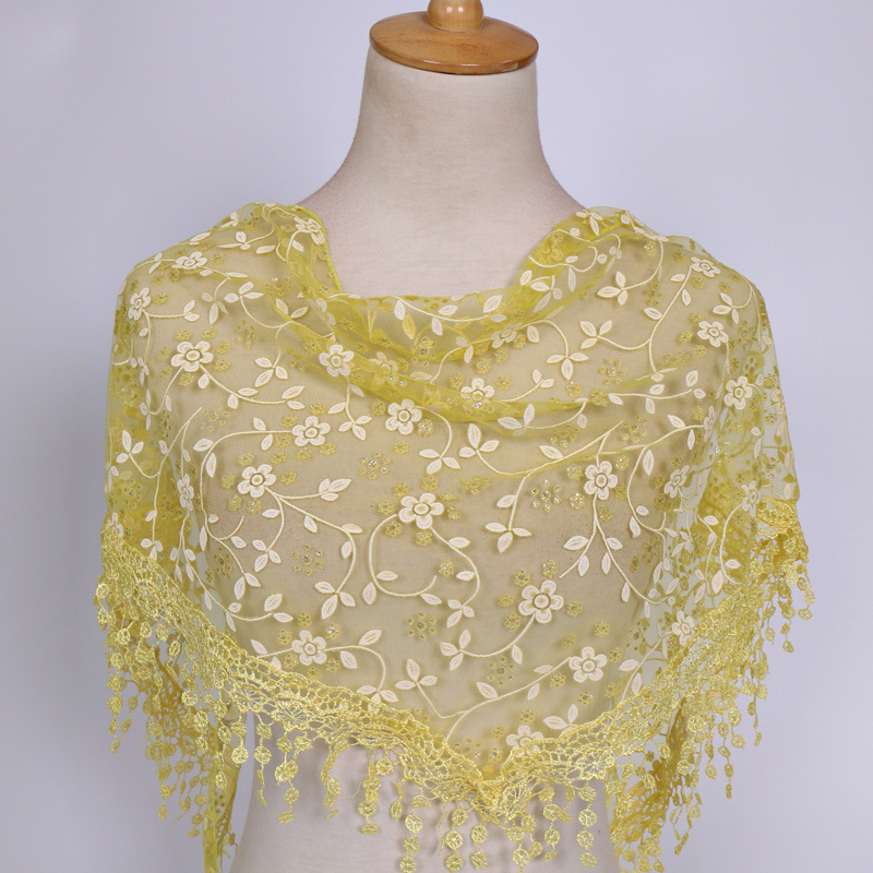 SOKUXILE Vrouwen meisje sjaal Bloem Kant Zijde Driehoek Vrouwelijke Baby Sjaals Kwastje Sjaals Lente Zomer 18 Kleuren Foto Accessoires: Yellow