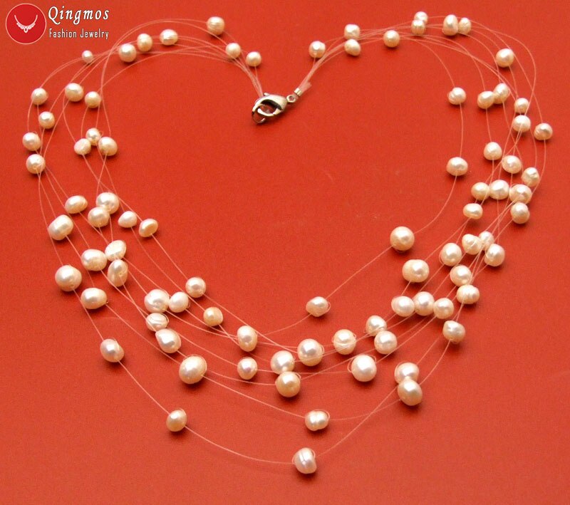 Qingmos Pearl Necklace for Women - 6-7mm Round Freshwater Pearls - 8 to 20 Strands - 18-20 Inch Length