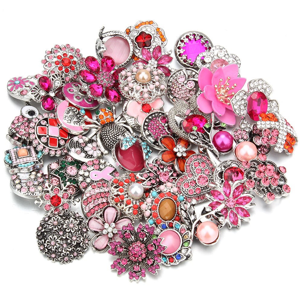 10 pz/lotto all'ingrosso Snap gioielli MIX metallo scatta strass fiore 18mm bottoni a pressione misura in pelle Snap braccialetto del braccialetto