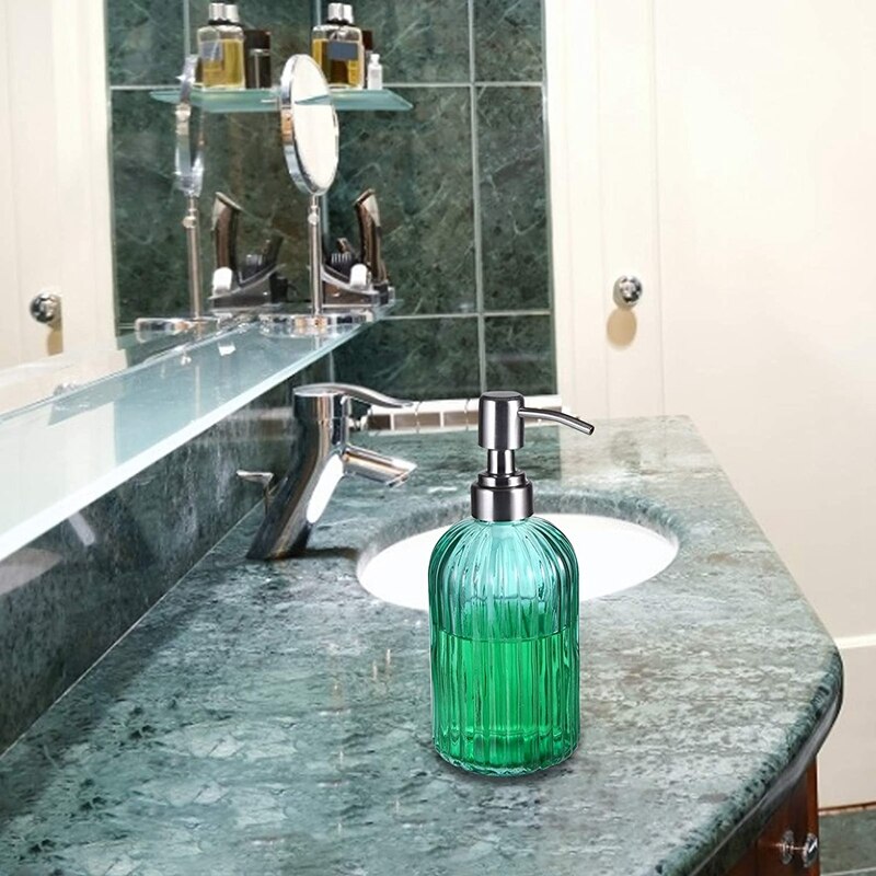 Glazen Zeepdispenser 14 Oz Handzeep Dispensers Met Roestvrij Stalen Pomp Voor Badkamer Aanrecht Keuken Accessoires