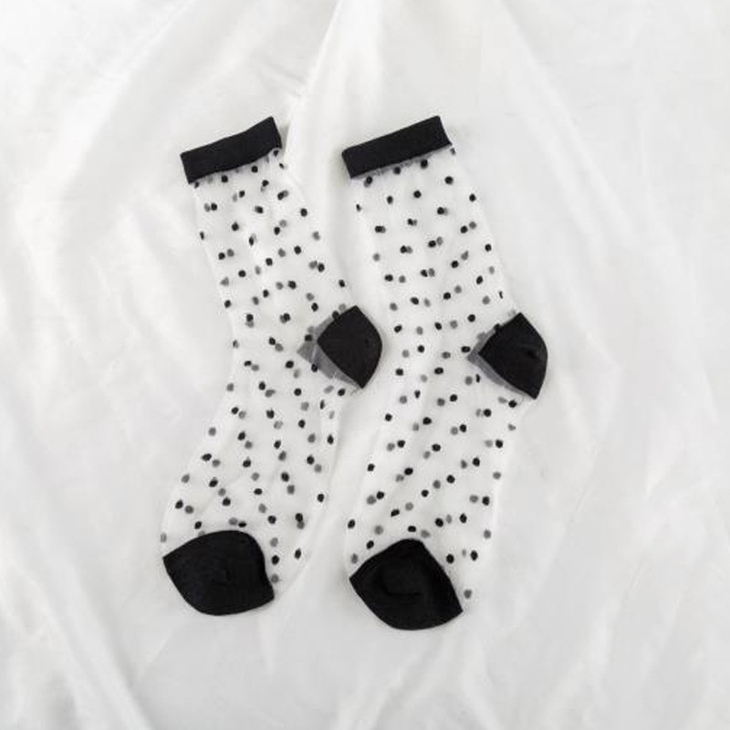 rainbow stripe Transparent Silk Socks Women Ultra-thin spring summer socks style Japan Glass fiber Invisible socks: dot black