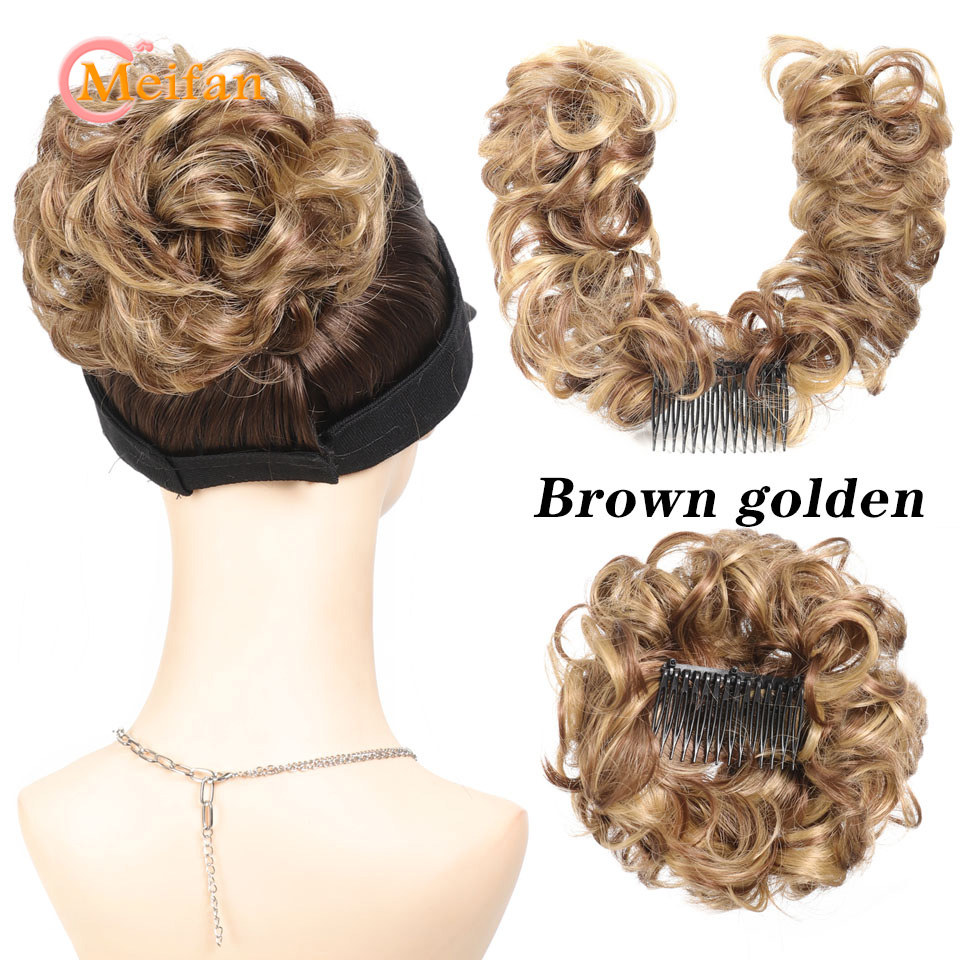 Messy Hair Bun Curly Hair Piece Side Comb Clip in Hairtail Extension Short Natural Versatile Adjustable Styles Easy Hair pieces: T1B/613