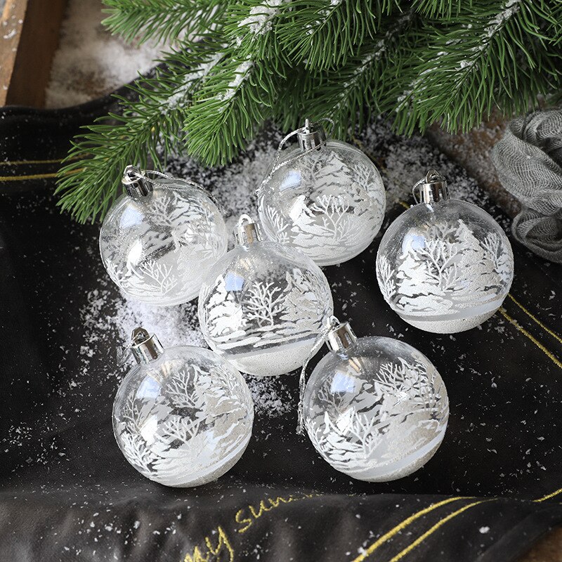 6 Stuks Clear Kerstballen 6Cm Sneeuw Boom Hangers Voor Kerstboom Decoratie Kerstballen Opknoping Ornamenten Xmas Navidad Diy