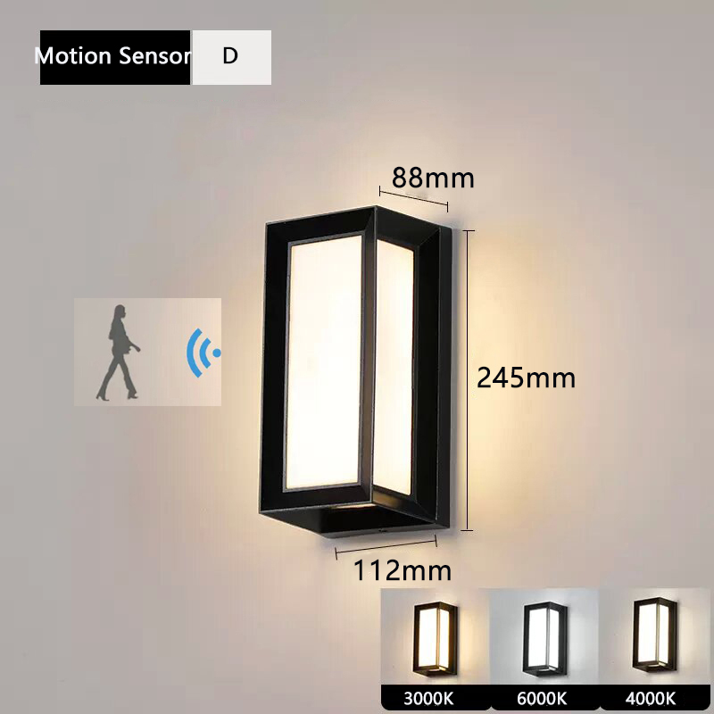Vandtæt væglampe med  ip65 bevægelsessensorer, led-udendørslamper,  ac85-265v verandalamper, balkonhavelamper, udendørs væglampe: Lysegrå / Rød