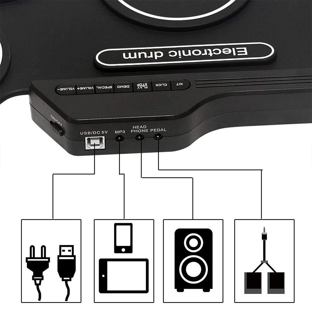 Portable Digital USB 7/9 Pads Roll Up Drum Electronic Drum Set Silicone Electric Drum Pad Kit With DrumSticks Foot Pedal