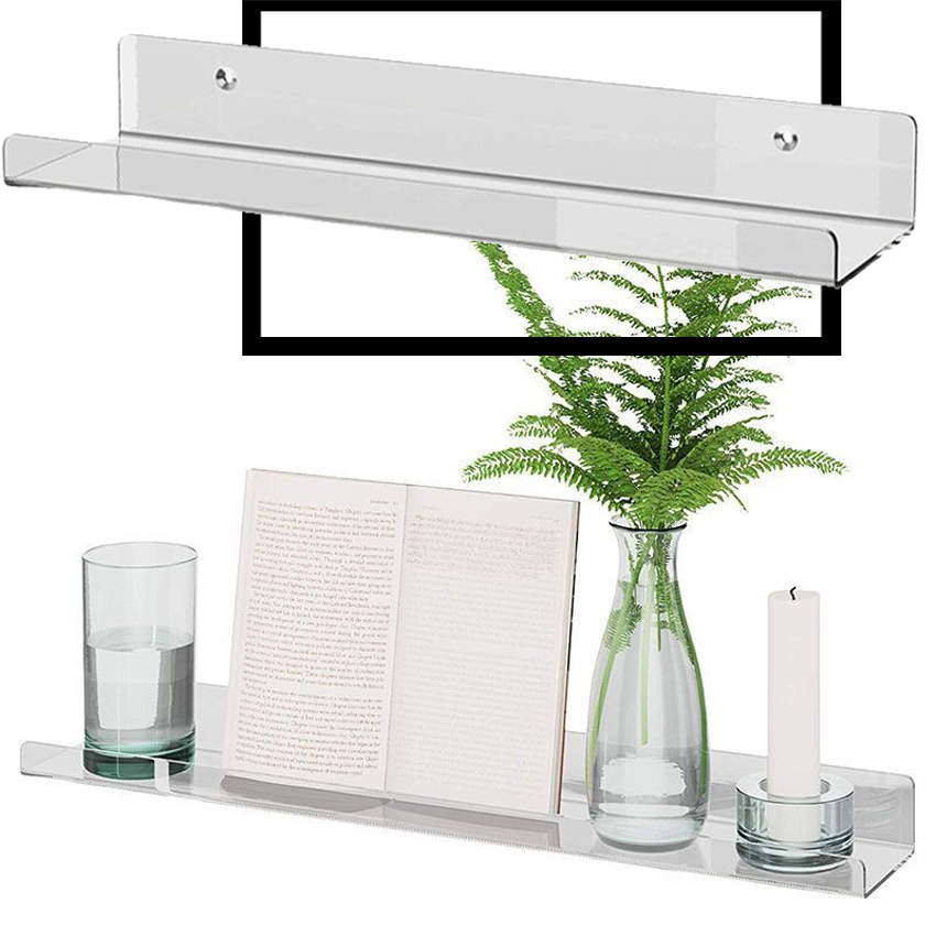 Estante de almacenamiento acrílico transparente, estantes montados en la pared para sala de estar, estante de exhibición para registros, accesorios de baño, estante flotante