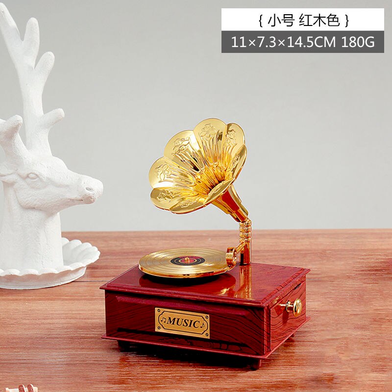 Boîte à musique Gramophone Antique, boîte à musique créative européenne, manivelle, décor de maison, d&#39;anniversaire et de noël: small wood