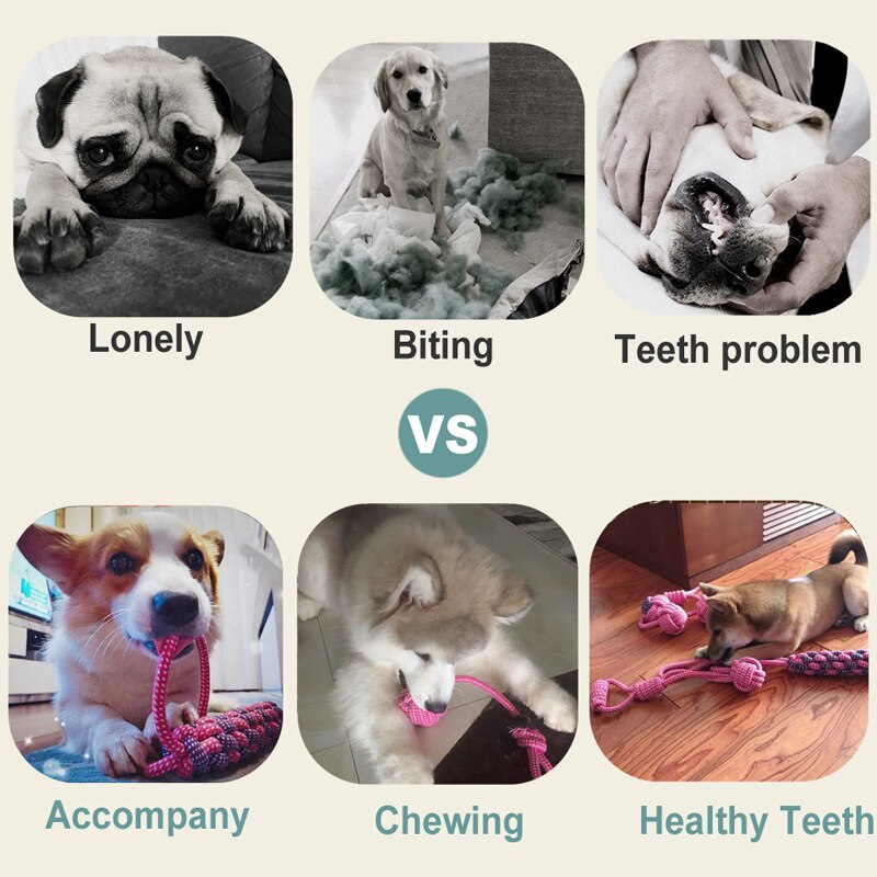 Juguetes para mascotas y perros, pelota de algodón resistente a las mordeduras, palo de cuerda con nudo, juguete interactivo para cachorros, juguetes para masticar dientes, limpieza para perros y gatos