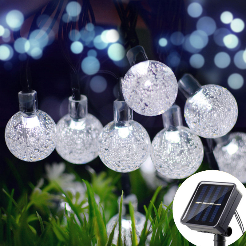 LED Solar String Lights Outdoor Waterproof Bubble Beads Fairy String Light 8 Modes Garden Wedding Party Christmas Decoration: Orange / 6-10W