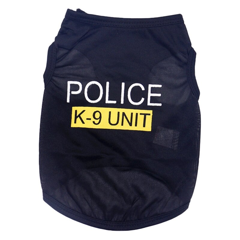 Kombinezon policyjny Cosplay ubranka dla psów czarna elastyczna kamizelka szczeniak T-koszula płaszcz akcesoria kostiumy odzieżbyć winnym ubrania dla zwierząt domowych dla psów koty