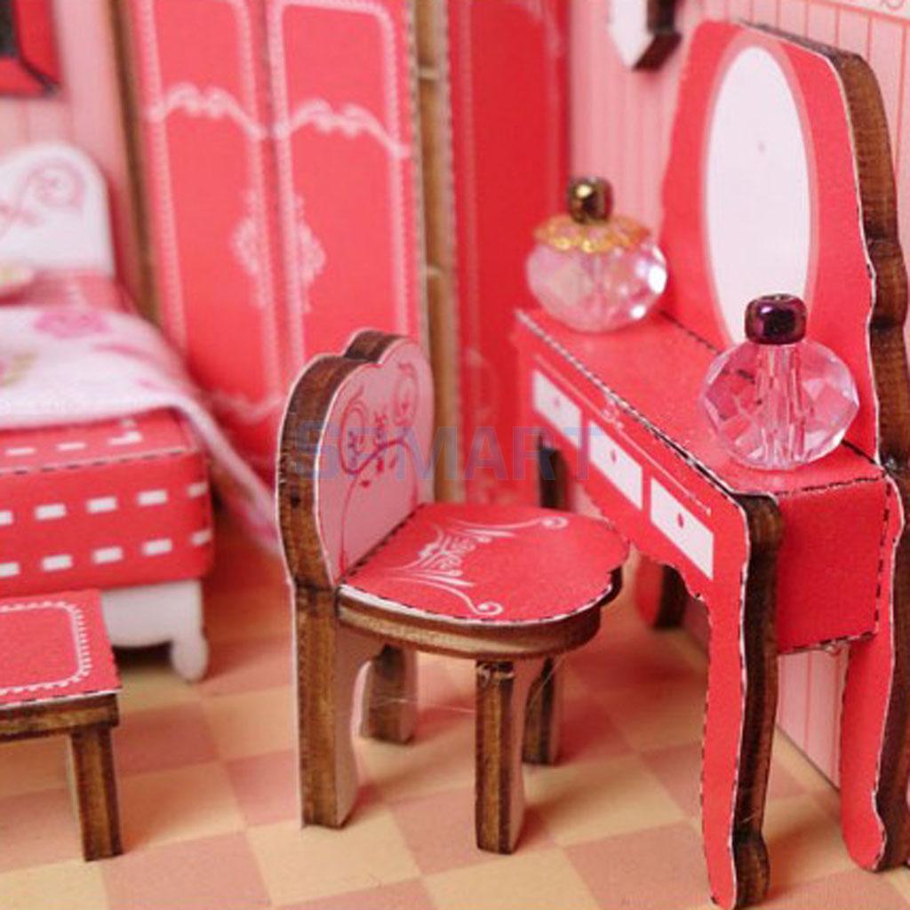 1:24 Diy Poppenhuis Houten Poppenhuis Miniatuur Meubels Kit Speelgoed Verjaardag Kerstcadeaus-Moderne Roze Slaapkamer Leven Scène Model