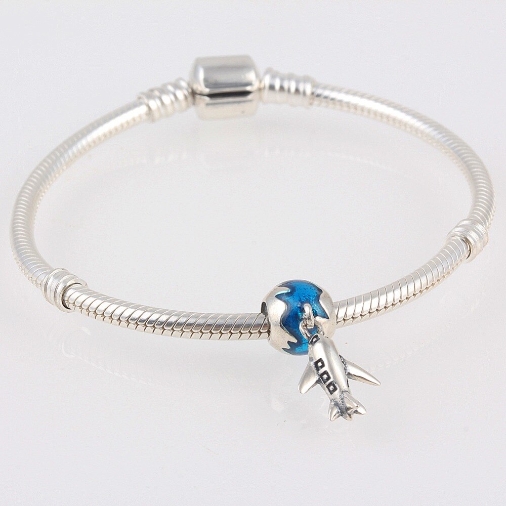 ZMZY Authentische 925 Sterling Silber Reize Flugzeug Mit Erde Perlen Anhänger Spirale See Schlange kette Armbänder Armreifen DIY Schmuck
