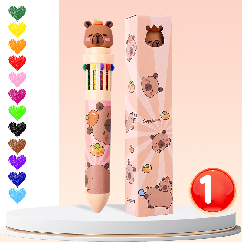 1 stücke Zehn farben kugelschreiber Karikatur Nette Farbe durch typ Multi funktionale unterschrift stift 12 farben neutral stift malerei preis: Curry-Gelb