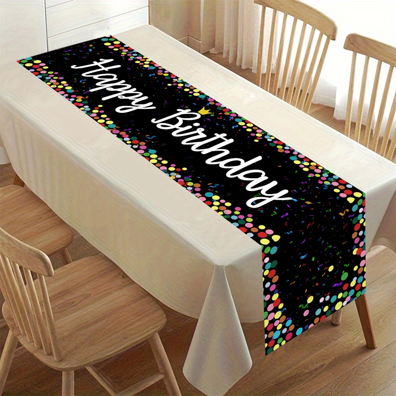 1pc Happy Birthday Party Polyester Table Runner with Colorful Balloons & Cake for Indoor/Outdoor Celebrations Home Birthd: Yellow