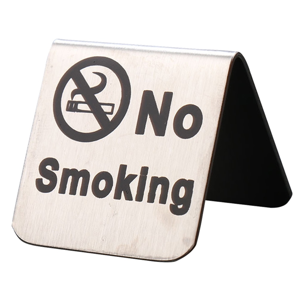 Brushed Stainless Steel No Smoking Sign Double Sided Table Top Tent Compliance Signs for Buffet 2x2inch