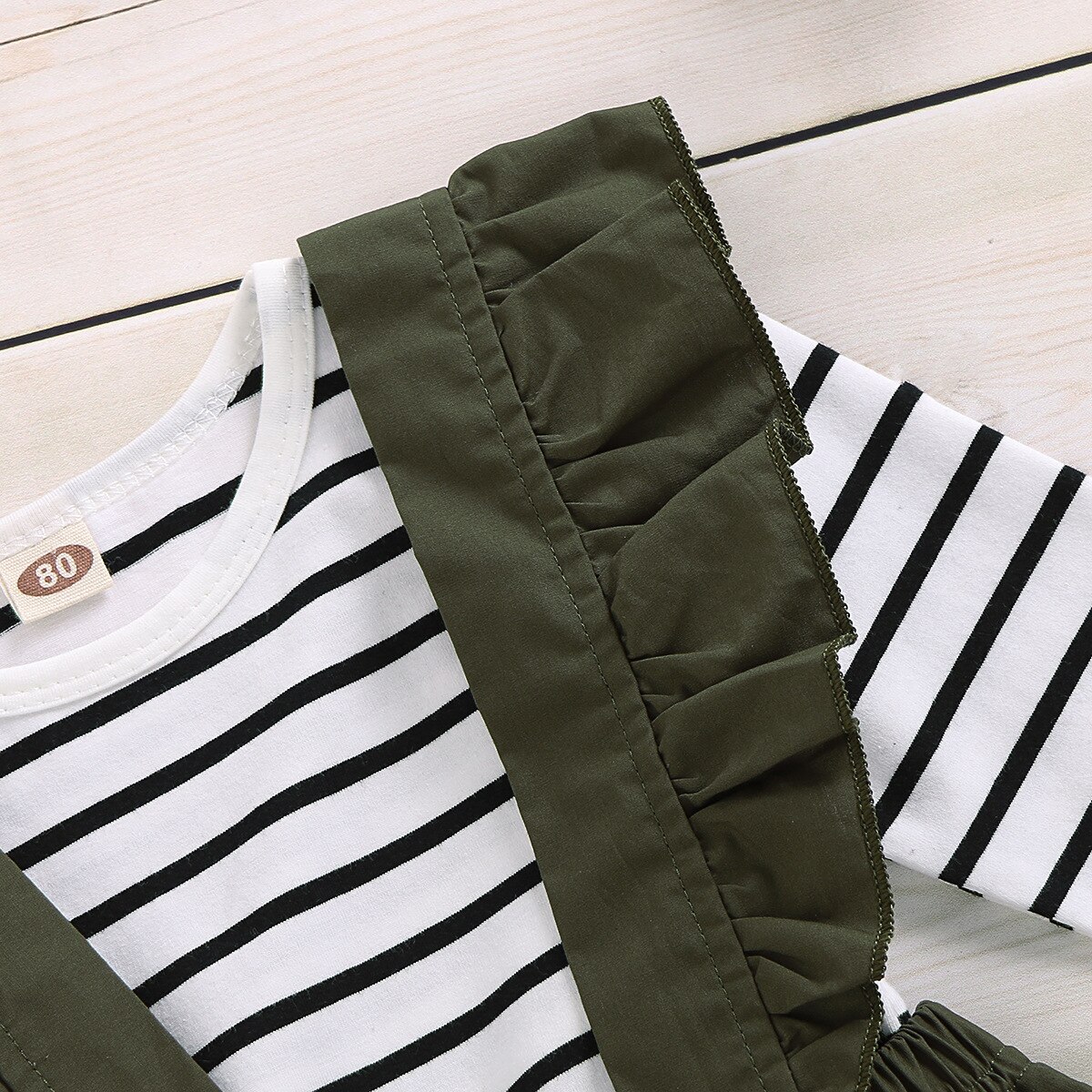 Meisjes Rokken Tweedelige Pak Lange Mouwen Gedrukt Gestreepte Tops En Meisjes Sling Kant Rok Kinderkleding