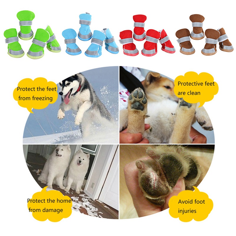 4pcs/set Waterproof Pet Boots Dog Shoes Soft Bottom Shoes for dogs Thick Anti-slip Winter Warm Dog Socks Dogs Protectors Shoes