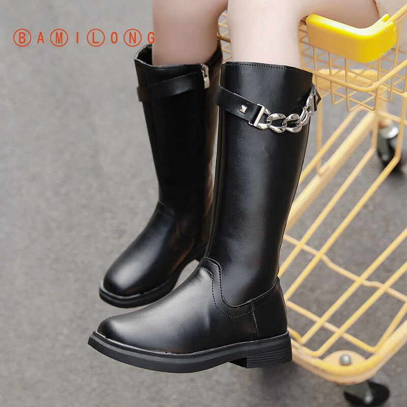 Bamilong outono inverno crianças botas para meninas moda legal botas de borracha na altura do joelho botas de motocicleta das crianças botas longas b403
