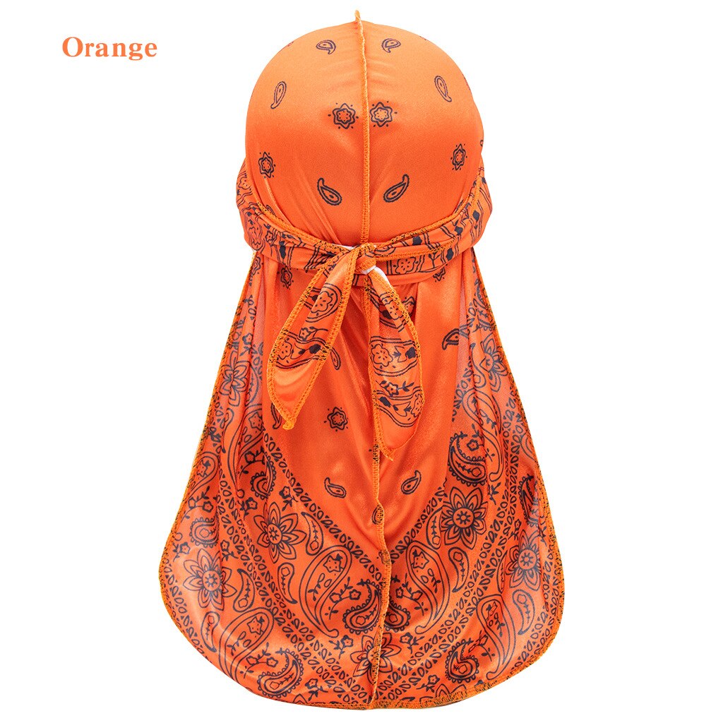 Satin- männer dehnbar Kappe Hüfte hüpfen Du Doo Lappen Durag Perücken Turban Bandana Headwear Feste Farbe lange Hütte Binden schwanz Haar Zubehör: Orange