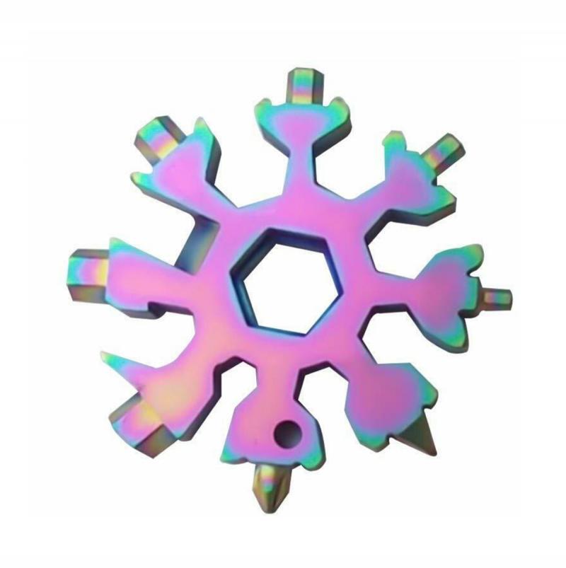 Clé tournevis multifonction 18-en-1 acier inoxydable flocon de neige multi-outil Cutter carte combinaison avec porte-clés en Stock: color
