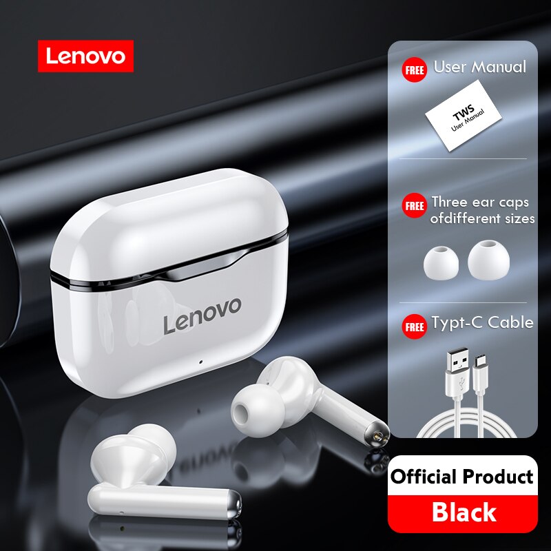 Lenovo LP1 Wireless Headphones Sport Waterproof Bluetooth Headphones 300mAh Charging Box HIFI Stereo Sound Earphones with Mic: Black