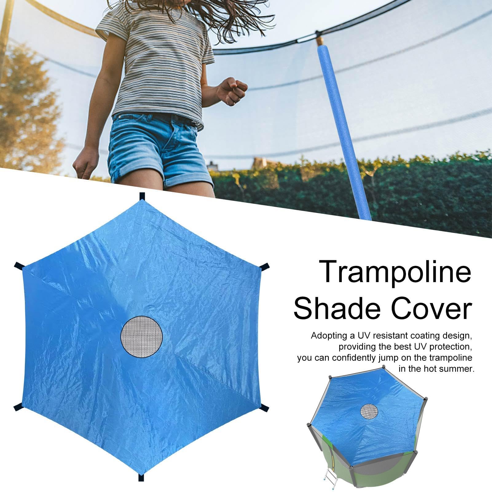 Trampoline Sun Shade Cover, 8ft 10ft 12ft 14ft 16ft Sun-Protection Trampolines Canopy, Anti-UV Trampoline Tops Cover Accessories