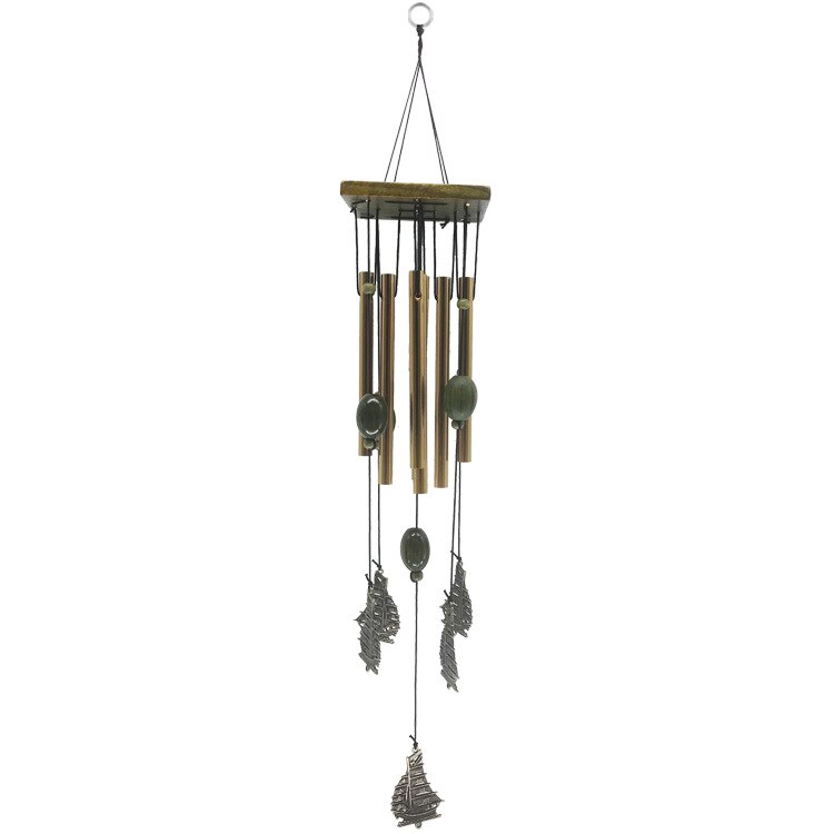 Bois massif plaque carrée carillon de vent rétro 8 tube métal anti-rouille alliage ornements en bois Pegasus voilier papillon artisanat: ZY000047-sailboat